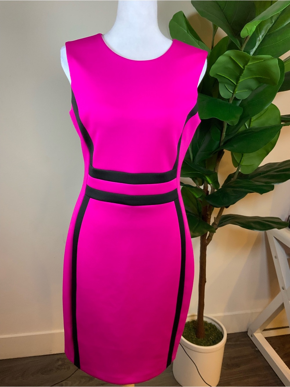 Calvin Klein Hot Pink Sheath Dress with Black Accents